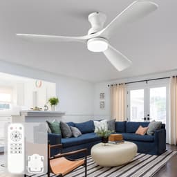 Plafondventilator 52 inch wit met 3 massief houten bladen, verlichting en afstandsbediening - 3 kleurtemperaturen - dimbaar - omkeerbaar - meerdere snelheidsstanden - stille werking — thumbnail 1