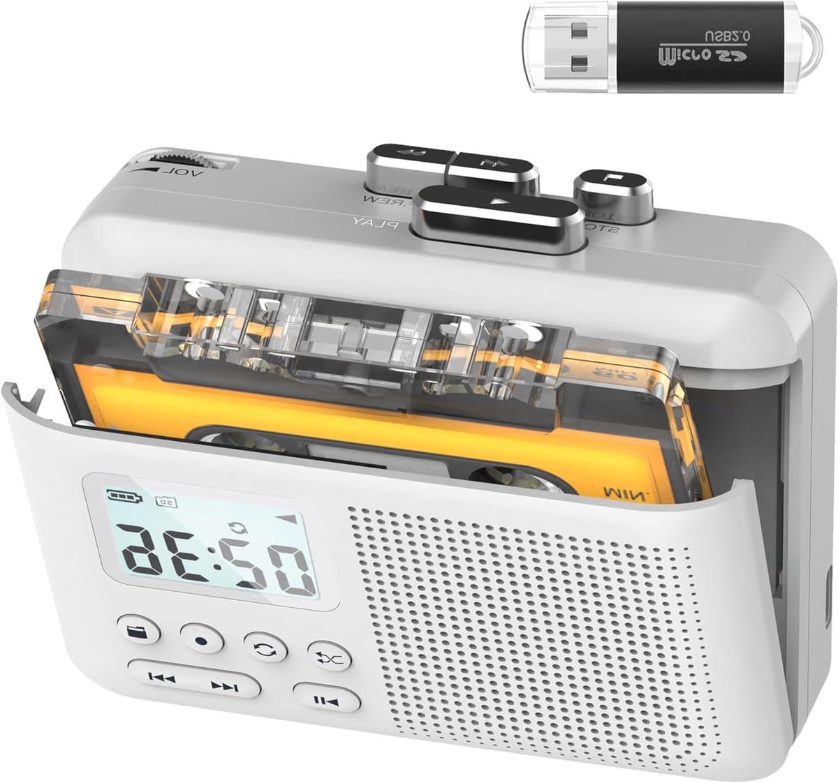 Cassettespeler Recorder - Tape naar MP3 - Muziek Digitaliseren - Ingebouwde Microfoon - 1000mAh Batterij - Zwart — afbeelding 1