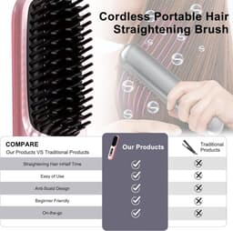 Brush Pro, Draadloze stijltangen Heteluchtborstel Negatieve Ionen Hot Comb Stijltang 20s Snelle Verwarming Keramisch & Anti-Brandwonden Ontwerp voor Alle Haartypes USB Oplaadbaar — thumbnail 3