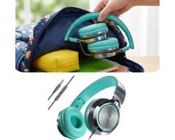 Zavio® Koptelefoon Kinderen met Draad - Gaming Headset - Turkoois en Grijs