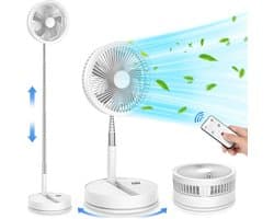Casalora Opvouwbare vloerventilator – Draagbare ventilator – Reisventilator – Stille bureauventilator – 4 snelheidsstanden – 180 graden verstelbare hoek – Geschikt voor slaapkamer, camping, kantoor en op reis – Wit