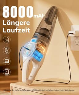 Draadloze Kruimeldief – 25.000 Pa – Handstofzuiger met HEPA-filter – 45 min – 600 ml – Voor Auto, Huis en Dierenharen — thumbnail 4