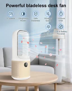 13,5-inch bladeloze tafelventilator, oplaadbare USB-ventilator, compact en fluisterstil, 9 snelheden, led-nachtlampje, 60° oscillatie, timer (1-9 uur), geschikt voor thuis, kantoor en slaapkamer — thumbnail 3