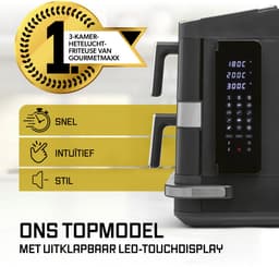 GOURMETmaxx FryUp3 Verticale heteluchtfriteuse 3 kamers | Airfryer XXL PFAS-vrij | heteluchtfriteuse XXL 12,4 l + ovenlade voor pizza enz. | Air Fryer heteluchtfriteuse SuperClear led-touchdisplay — thumbnail 3