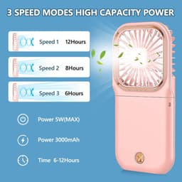 180° Opvouwbare Ventilator - 1 stuk - 167×80×19mm - Drie windsnelheden - 3000mAh batterij - Kan als powerbank gebruikt worden - Mini elektrische handventilator - Geschikt voor op reis, op kantoor en op vakantie - Roze — thumbnail 5