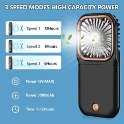 180° Opvouwbare Ventilator - 1 stuk - 167×80×19mm - Drie windsnelheden - 3000mAh batterij - Kan als powerbank gebruikt worden - Mini elektrische handventilator - Geschikt voor op reis, op kantoor en op vakantie - Zwart — thumbnail 3