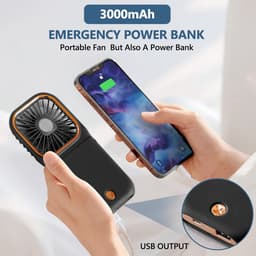 180° Opvouwbare Ventilator - 1 stuk - 167×80×19mm - Drie windsnelheden - 3000mAh batterij - Kan als powerbank gebruikt worden - Mini elektrische handventilator - Geschikt voor op reis, op kantoor en op vakantie - Zwart — thumbnail 2