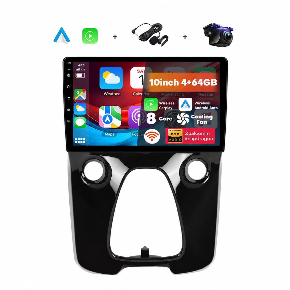 Boscer 2 Din Autoradio - Geschikt voor Toyota Aygo, Citroën C1 & Peugeot 108 (2014-2021) - Draadloos Apple CarPlay & Android Auto - 8-Core Snapdragon - 10.1 Inch HD Touchscreen - WiFi, Bluetooth & USB - Achteruitrijcamera & Microfoon — afbeelding 1