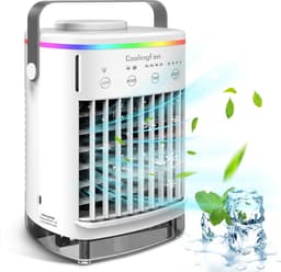 COOAU - Draagbare Luchtkoeler - Mini Airco met 700ml Watertank - 4 Snelheden & Timer - 7 LED Verlichting - Stil & Energiezuinig - Voor Thuis, Kantoor & Slaapkamer - USB Voeding — thumbnail 1
