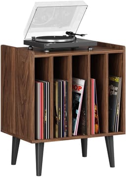 ACAZA LP Opbergsysteem - Walnoot - 56,5 x 39 x 64,5 cm (L x B x H) - Vinyl Opbergsysteem - LP Houder - Platenrek - Platenkast - Platenspelermeubel — thumbnail 1