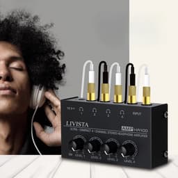 Livista Audio Versterker 4 Kanaals – Hoofdtelefoonversterker – Audio Splitter 4 Weg – 6,35 mm Jack – Microfoon & Instrument Versterker – Studio Audio Hub — thumbnail 4