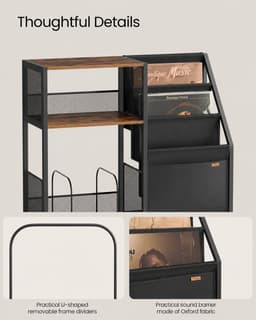 Loushops - Bijzettafel - Platenspeler meubel - Platenspeler kast - Vinyl kast - 3 Verdiepingen - 30 x 81 x 69 cm - Hout - Staal — thumbnail 3