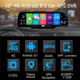 Dashcam voor Auto - 10” Android 8.1 Dashcam - IPS Touchscreen - ADAS Rijhulp - GPS Navigatie - WiFi - Dual Camera 1080P - Parkeermodus - G-Sensor - 4G 6m Camera aan de Achterkant - Zwart — thumbnail 4