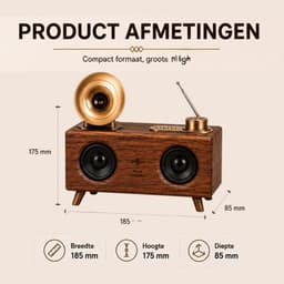 Retro Bluetooth Speaker met Gramofoon Design - 10W Stereo - FM Radio - Bluetooth 5.3 - USB-C - TF-kaart - AUX - Bruin — thumbnail 3