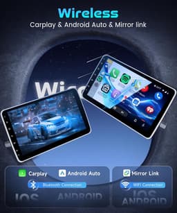 SnelShoppen - 10 Inch Rotating Android Car Radio 1 Din - 4GB + 64GB, GPS, Bluetooth, Wireless CarPlay/Android Auto, FM/RDS, WiFi, Mirror Link, Retro C — thumbnail 2
