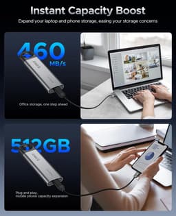 Externe SSD - Draagbare Opslag - Bestanden Overzetten - Aluminium Behuizing - 512 GB - Grijs — thumbnail 5