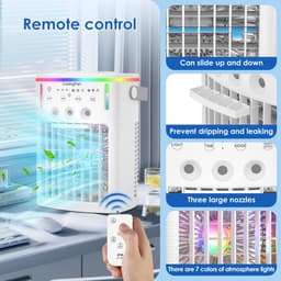 Draagbare airconditioners - 4-in-1 draagbare ventilator met 1000 ml tank - 3 snelheden en afstandsbediening - 2-8 uur timer - 7-kleurige ledverlichting - Mini verdampingsairco voor kamperen - kantoor - slaapkamer en auto — thumbnail 4