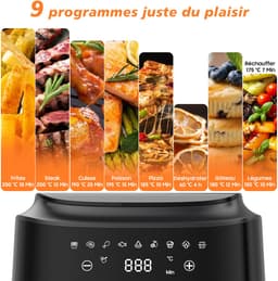 Airfryer - 9 programma's - Metalen binnenkant - 1650W voor gelijkmatig bakken - 6L Heteluchtfriteuse - LED-scherm - Warmhoudfunctie - Olievrije airfryer voor gezinsmaaltijden - Receptenboek — thumbnail 4