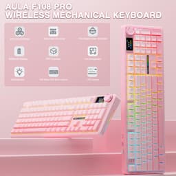 AULA F108 PRO Draadloos Mechanisch Toetsenbord - Met Scherm En Knop - Volledig Formaat Met 8000mAh Batterij - Vooraf Gesmeerde Schakelaars - Zijbedrukte PBT-Toetskappen - RGB-Achtergrondverlichting Hot-Swappable - Roze — thumbnail 2