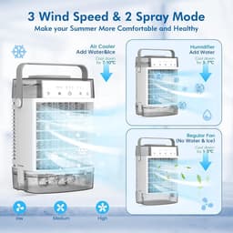 Aircooler 4-in-1 ventilator - Airco - Mobiele airco - Draagbare airconditioner – 3 snelheden & 3 standen – 2-8 uur timer – 7 kleurenverlichting – AC-unit met 1000 ml watertank – voor slaapkamer, kantoor, thuis en op de camping — thumbnail 2