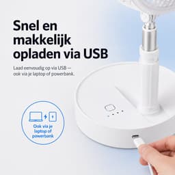 3-1 Ventilator Staand - Tafelventilator - Vloerventilator USB-C - 4 Standen - Draadloos en Geluidloos Fluisterstil - Fans - Staande Mini Ventilator - Kleine Statiefventilator - Aircooler - Mobiele Airco - 19,5 x 19,5 x 2,5 cm - Wit - Silvergear — thumbnail 4
