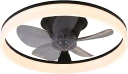 Plafondventilator met verlichting - Zwart - LED Ring 32W - Ø 50cm - Fluisterstil - App & Afstandsbediening - Dimbaar - Plafondlamp woonkamer - Plafonniere slaapkamer - Plafondlampen - Ventilator plafond — thumbnail 1