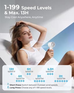 Handventilator oplaadbaar – 199 snelheden – USB tafelventilator met LED display – 3000mAh — thumbnail 3