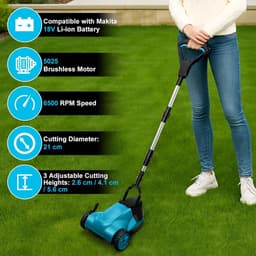 Accu Grasmaaier - Kleine Grasmaaier - Gazon Onderhoud - Borstelmotor - 21 cm Snijbreedte - Blauw — thumbnail 4