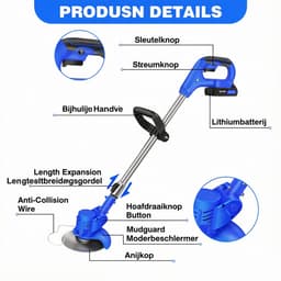 Metal Blade Accu-Grasmaaier Lichtgewicht Grasmaaiers Met 10 Metalen Messen, 2 Zaagschijven, 1 Set Accu, Snijdiameter Van 15 cm Voor Gazon en Tuin — thumbnail 2