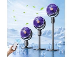 Kraftverdia – 3-in-1 staande ventilator – Camping fan—in hoogte verstelbaar (38/62/85 cm) – 5 windsnelheden – Type-C opladen – infrarood afstandsbediening – krachtige luchtcirculatie – geschikt voor thuis, kantoor en slaapkamer – paars — afbeelding 1
