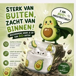 Enluxe Case geschikt voor Airpods 4 - Avocado Print - Hardcase met Karabijnhaak, Schokbestendig Hoesje — thumbnail 5