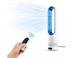HomeGoodies Bladloze Ventilator met Afstandsbediening – Stil – 8 standen - 90° Oscillatie & Timer – Slaapkamer&Woonkamer - Blauw — afbeelding 1