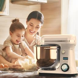 Keukenmachine 6L - 1200W - Staande Mixer - RVS Mengkom - 6 Snelheden + Pulse - LED Display - Inclusief Garde, Deeghaak & Platte Menghaak - Zilver — thumbnail 2