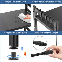 SnelShoppen - Expandable Magnetron Rack - Keuken Organizer - Verstelbare Magnetron Stand - Zwart - Met 6 Haken - Ideaal voor Oven, Koffiezetter, Werkb — thumbnail 3