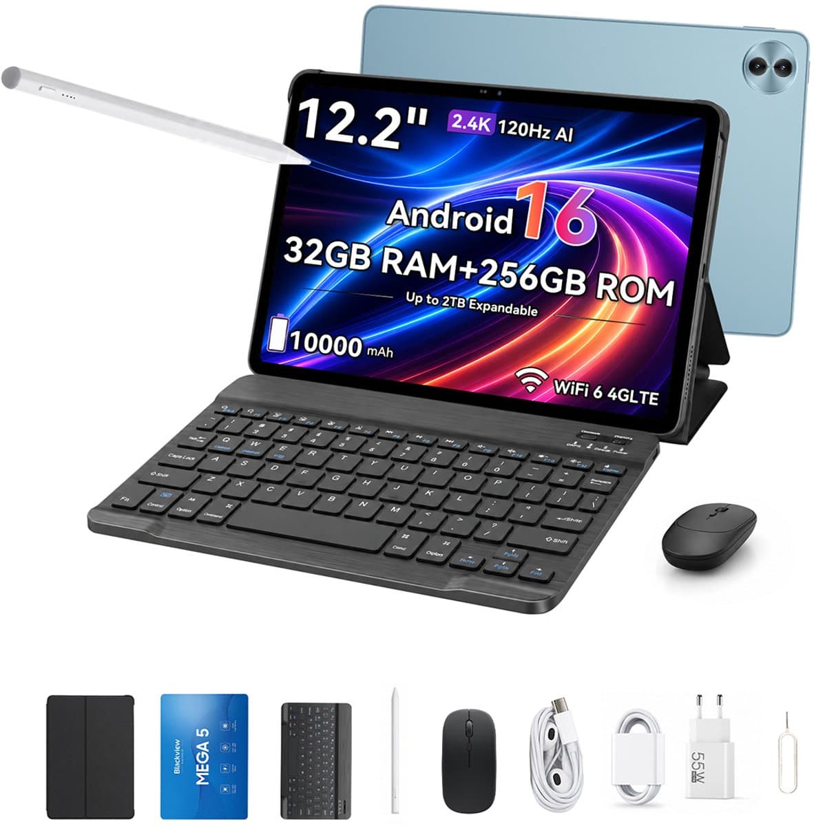 Blackview Tablet MEGA 5 - 12.2 inch - 32GB RAM - 256GB ROM - 10000mAh - Android 16 - Blauw — afbeelding 1