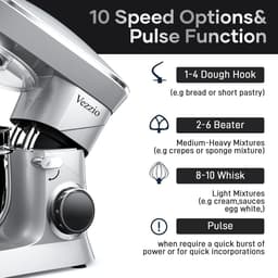 SnelShoppen - Vezzio Food Processor Kneedmachine 1500W, Geluidsarm, 10 Snelheden, 8.5L RVS Kom, Kneedhaken, Mixborstel, Zilver, Voor Bakken en Koken — thumbnail 4