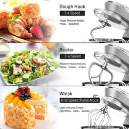 SnelShoppen - Vezzio Food Processor Kneedmachine 1500W, Geluidsarm, 10 Snelheden, 8.5L RVS Kom, Kneedhaken, Mixborstel, Zilver, Voor Bakken en Koken — thumbnail 2