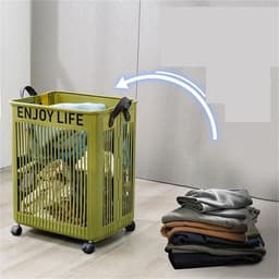 Wasmand met wielen - Kledingmand - Vuile was sorteren - Grote capaciteit - 10 liter - Groen — thumbnail 3