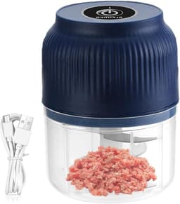 Elektrische Hakker - Keukenmachine Mini - Maaltijden Voorbereiden - Snoerloos Opladen - 300 ml - Blauw — thumbnail 1