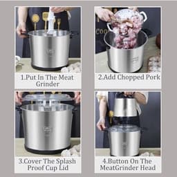 Keukenmachine - Vleesmolen Hakmolen - Voedsel Bereiden - Dubbele Snelheid Stand - 6 Liter - Zilver — thumbnail 3