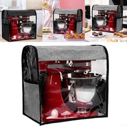 Mixer Stofkap - Keukenmachinehoes Beschermhoes - Keuken Organiseren - Met Opbergvakken - 35.5 x 23 x 35.5 cm - Linnen Grijs — thumbnail 3