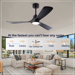 MIVRAY Plafondventilator Met Verlichting - 52 Inch - Omkeerbare Gelijkstroommotor - ABS - Zwart - Afstandsbediening, 6 Snelheden, Timer — thumbnail 5