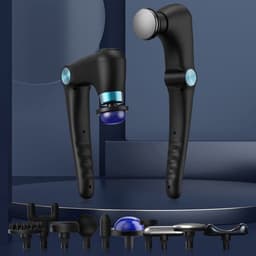 Massagepistool met 10 verwisselbare opzetstukken, massagepistool met verwarmingsfunctie, rugmassageapparaat geschikt voor diepe weefselpijn, massager voor spierherstel van schouders en rug (blauw) — thumbnail 1