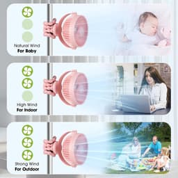 Kinderwagen Ventilator USB Oplaadbaar – 5200 mAh – 360° Draaibaar – Stil – 3 Snelheden – Flexibele Tripod – Roze — thumbnail 4