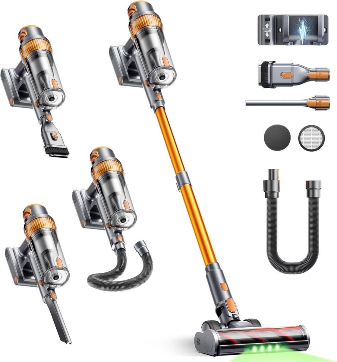 Draadloze Stofzuiger - Steelstofzuiger Accu - Huis Auto Reinigen - 600W 50kPa Zuigkracht - 65 Min Looptijd - Oranje — afbeelding 1