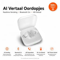 AI TWS Translator Pro Draadloze Vertaal Oordopjes - Real-Time AI Vertaling via TransKit App - Bluetooth 5.4 - HD Noise Reduction - 360° Stereo - USB-C - Witte — thumbnail 1