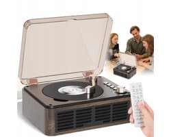 Retro CD-speler - Bluetooth-luidspreker - ingebouwde stereoluidsprekers - FM-radio en USB-poort - met afstandsbediening - voor thuis, kantoor en als cadeau