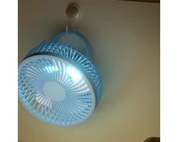 Draagbare oplaadbare bureauventilator met ledverlichting en haken – ventilator met 1200 mAh-accu voor tenten en reizen — afbeelding 1