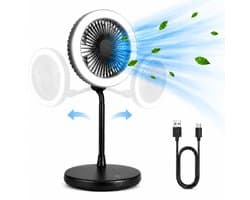 Tafelventilator met LED Licht - Bureauventilator met Verlichting - 3 Snelheden - Statief Ventilator met Flexibele Kop - Fan with LED Light - Mini Fan - Ventilator Staand met Draad - Desk Ventilator - Kleine Airco Verkoeler - Zwart - Sivlergear — afbeelding 1