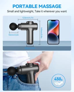 Mini Massage Gun - Draagbaar Apparaat - Spierherstel Bevorderen - 30 Snelheden LCD Touch - 12.3 x 14.9 cm - Zwart — thumbnail 5